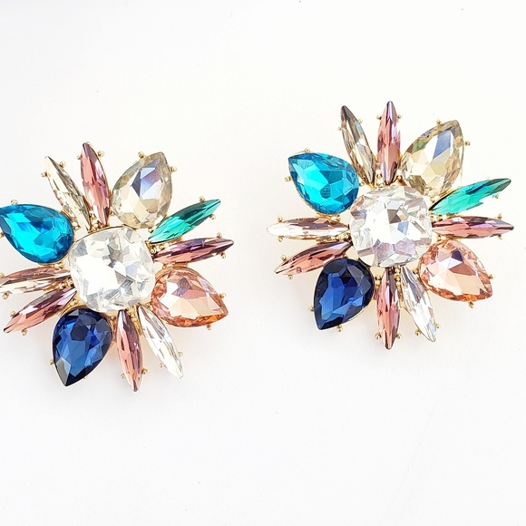 Starburst Crystal Cluster Stud Earrings - Picture 3 of 5